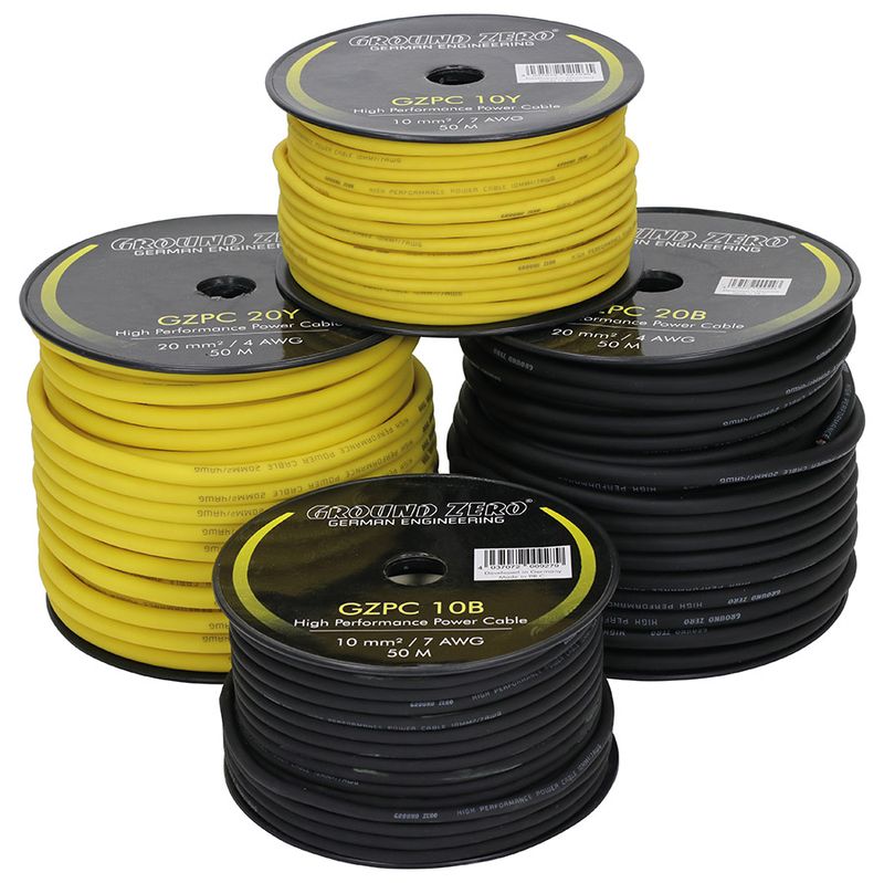 10mm2. Ground Zero strømkabel - Gul - Meterpris. 