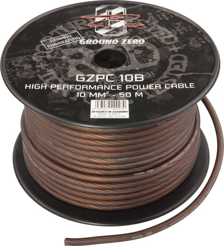 10mm2. Ground Zero strømkabel - Sort - Meterpris. 